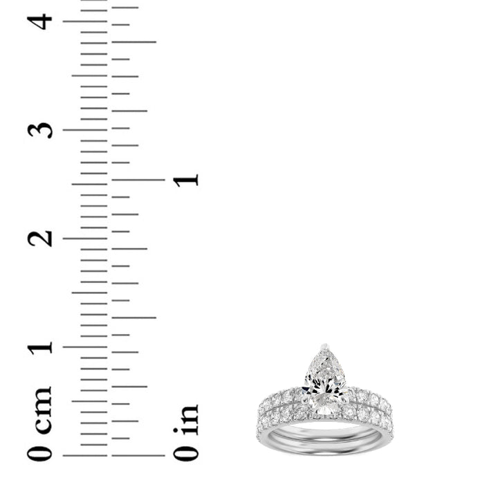 2Cttw Pear Shaped Lab Grown Diamond (G/VS) Classic Accented  Set With Band and Engagement Ring in 14K Gold