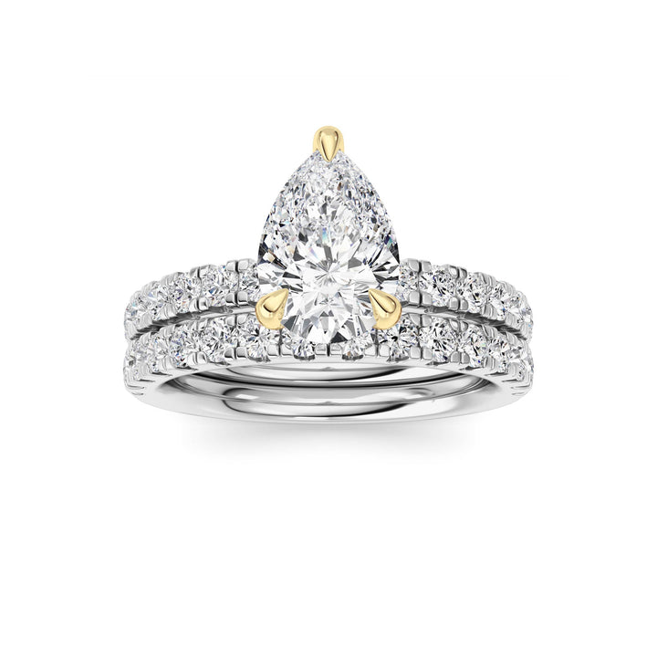 2CTW Pear Shaped Lab Grown Diamond (F/VS) Classic Accented  Set With Band and Engagement Ring in 14K Gold