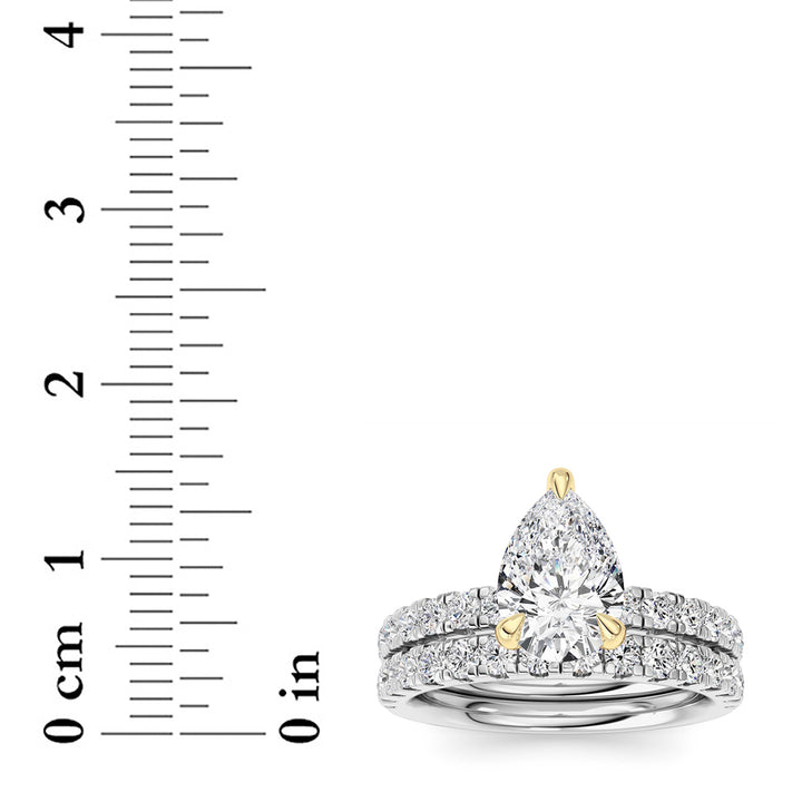 2CTW Pear Shaped Lab Grown Diamond (F/VS) Classic Accented  Set With Band and Engagement Ring in 14K Gold