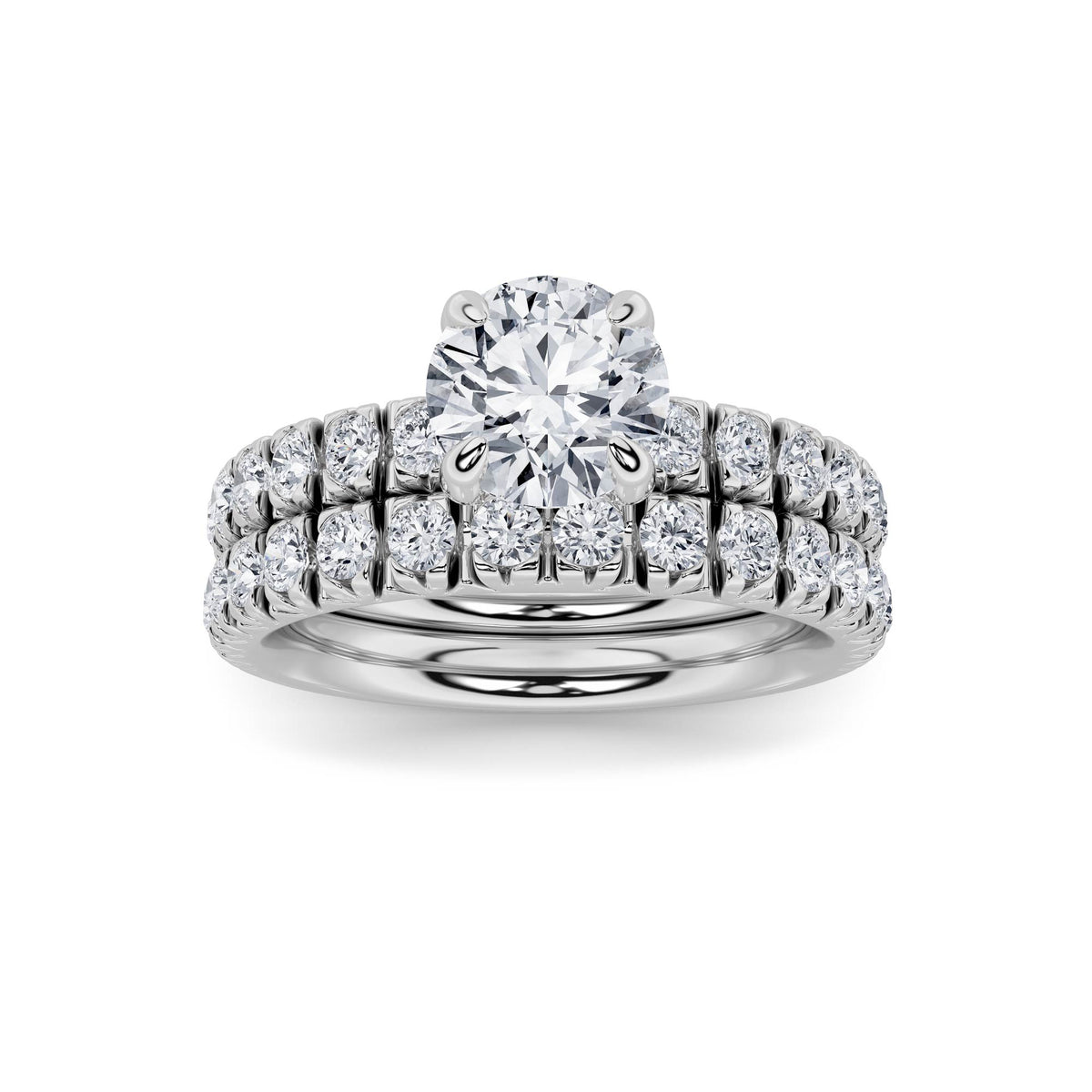2Cttw Round Shaped Lab Grown Diamond (F/VS) Classic Accented Set With Band and Engagement Ring in 14K Gold