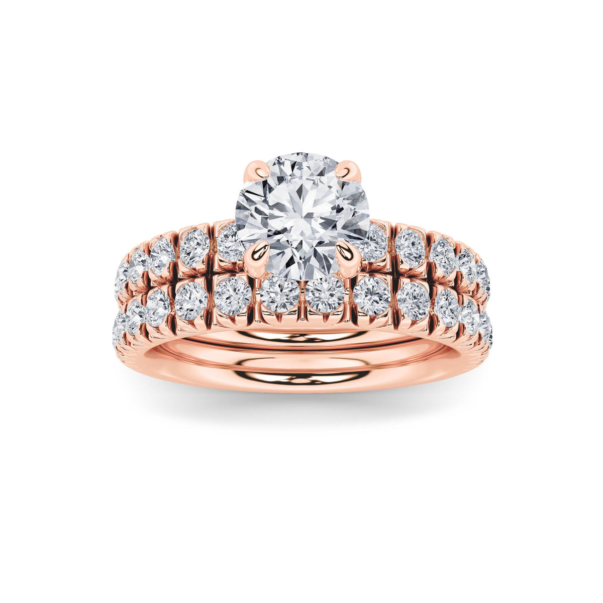 2Cttw Round Shaped Lab Grown Diamond (F/VS) Classic Accented Set With Band and Engagement Ring in 14K Gold