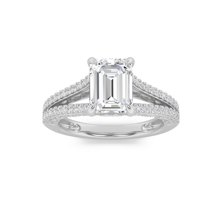 2Cttw Emerald Shaped Lab Grown Diamond (G/VS) Split Shank Accented Engagement Ring in 14K Gold
