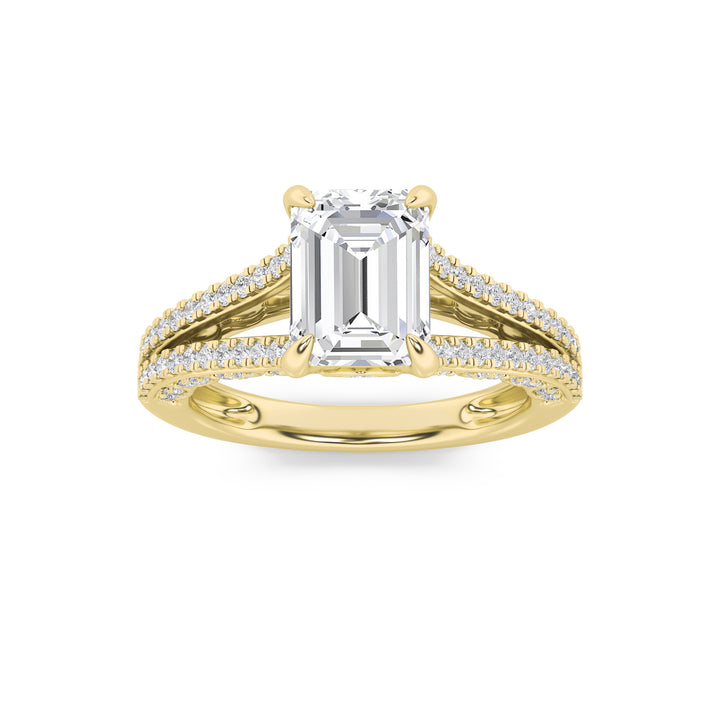 2Cttw Emerald Shaped Lab Grown Diamond (F/VS) Split Shank Accented Engagement Ring in 14K Gold