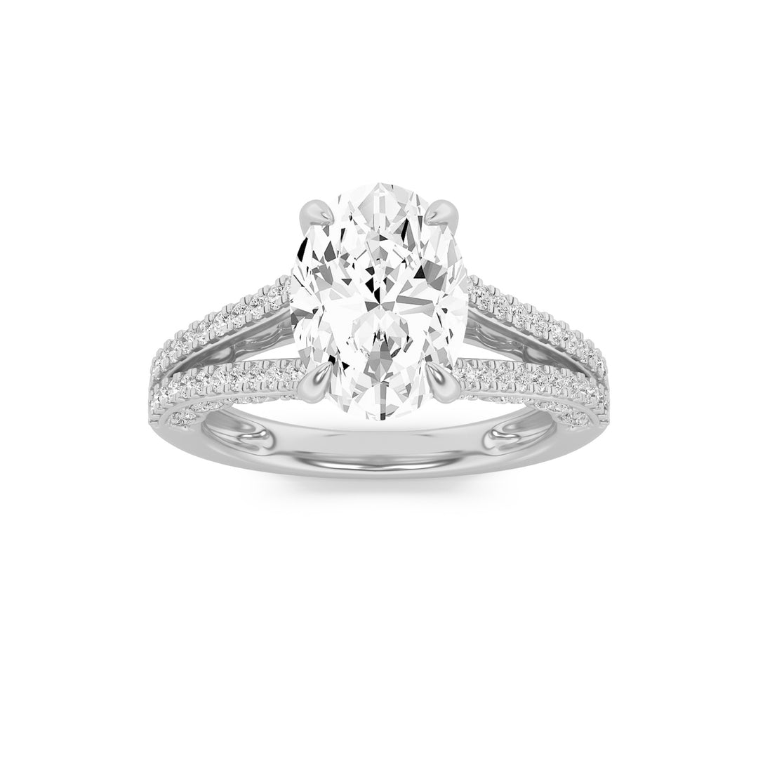 2Cttw Oval Shaped Lab Grown Diamond (F/VS) Split Shank Accented Engagement Ring in 14K Gold