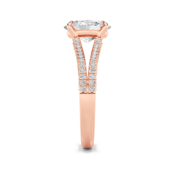 2Cttw Oval Shaped Lab Grown Diamond (F/VS) Split Shank Accented Engagement Ring in 14K Gold