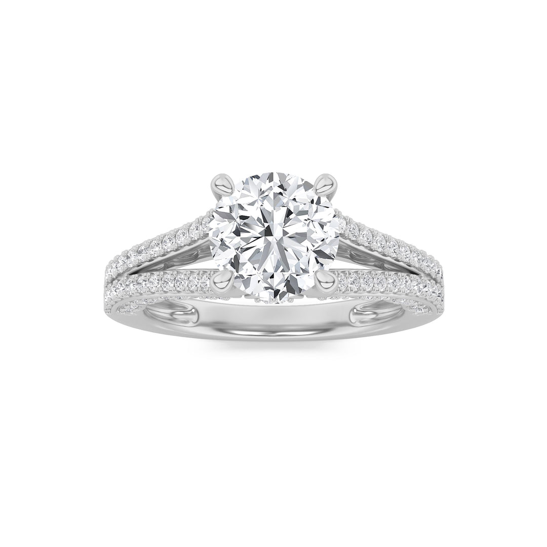2CTW Round Shaped Lab Grown Diamond (F/VS) Split Shank Accented Engagement Ring in 14K Gold