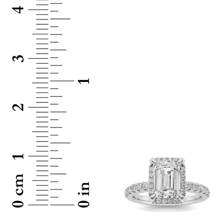 2Cttw Emerald Shaped Lab Grown Diamond (F/VS) Halo Accented Engagement Ring in 14K Gold