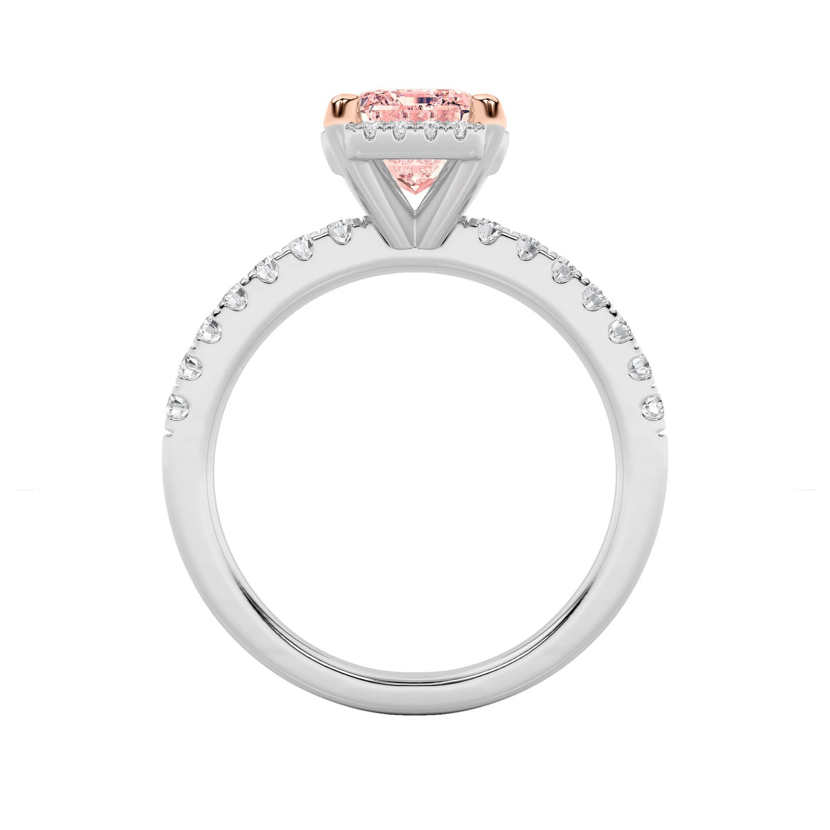 2Cttw Emerald Shaped Lab Grown Diamond (F/VS) Halo Accented Engagement Ring in 14K Gold