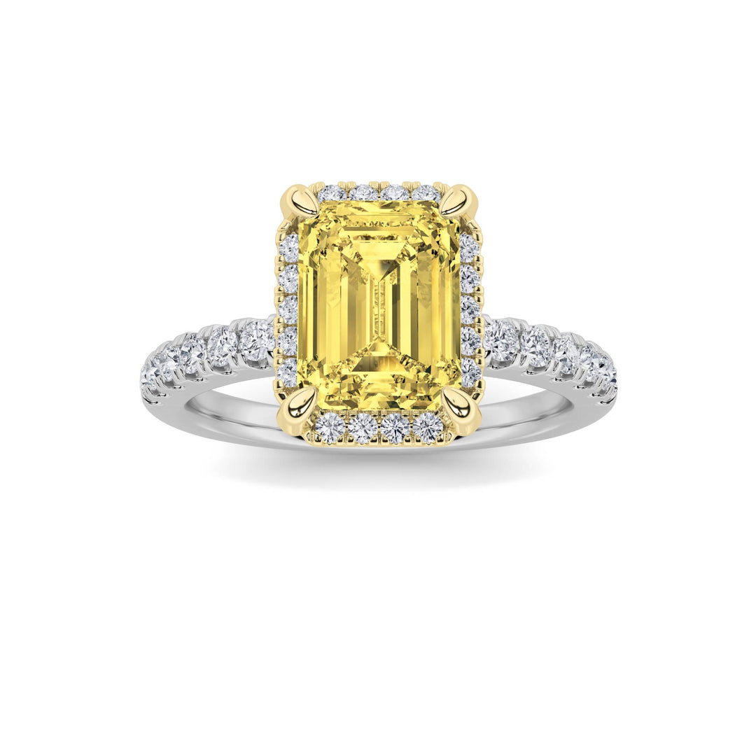 2Cttw Emerald Shaped Lab Grown Diamond (F/VS) Halo Accented Engagement Ring in 14K Gold