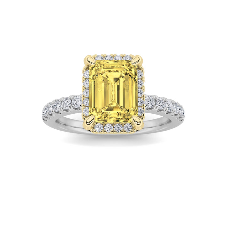 2Cttw Emerald Shaped Lab Grown Diamond (F/VS) Halo Accented Engagement Ring in 14K Gold