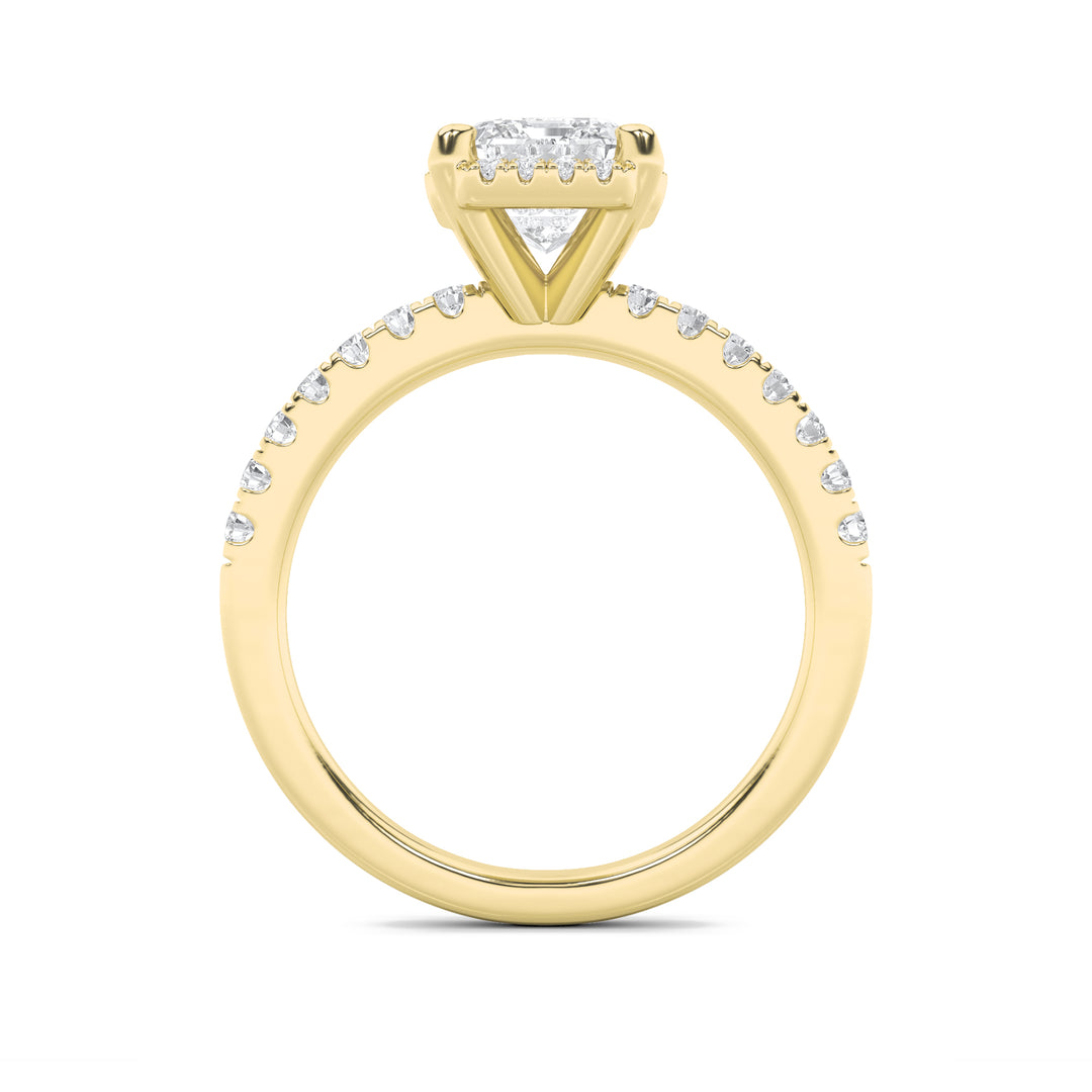 2Cttw Emerald Shaped Lab Grown Diamond (G/VS) Halo Accented Engagement Ring in 14K Gold