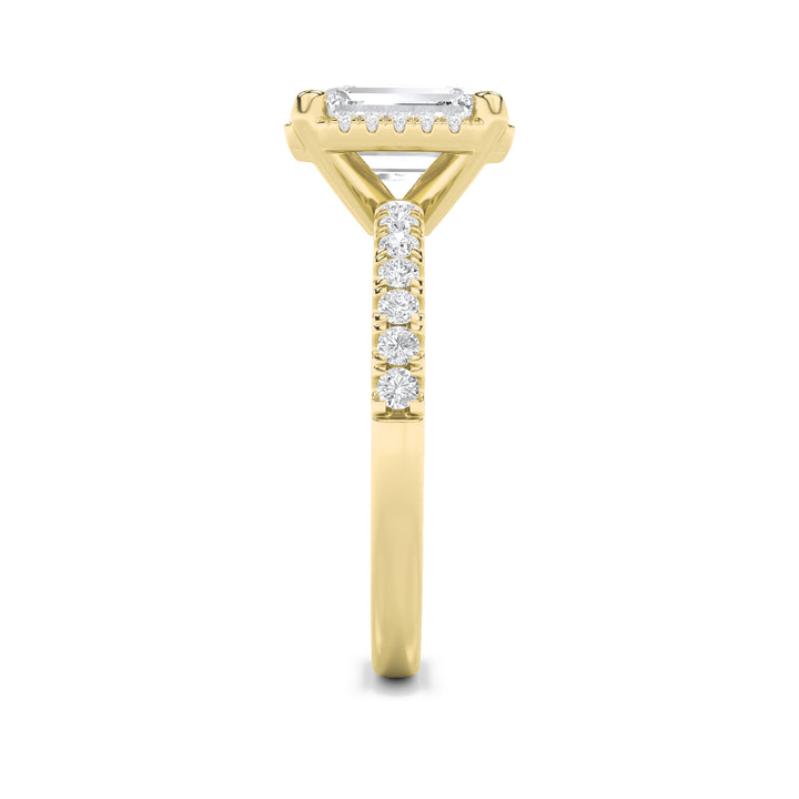 2Cttw Emerald Shaped Lab Grown Diamond (G/VS) Halo Accented Engagement Ring in 14K Gold