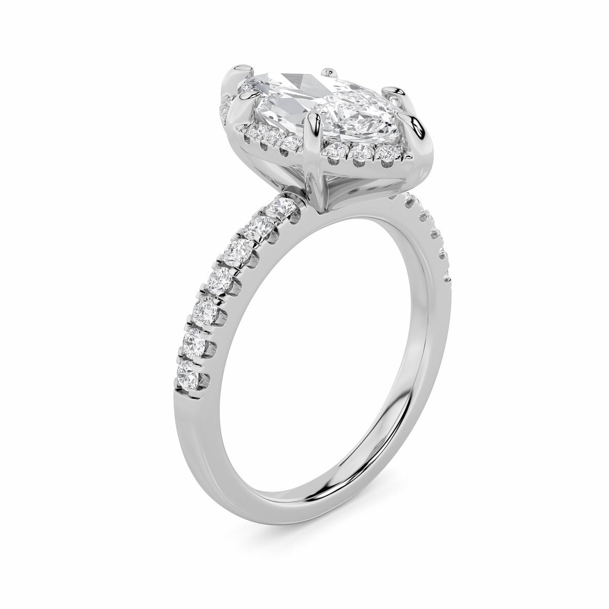 2Cttw Marquise Shaped Lab Grown Diamond (F/VS) Halo Accented Engagement Ring in 14K Gold