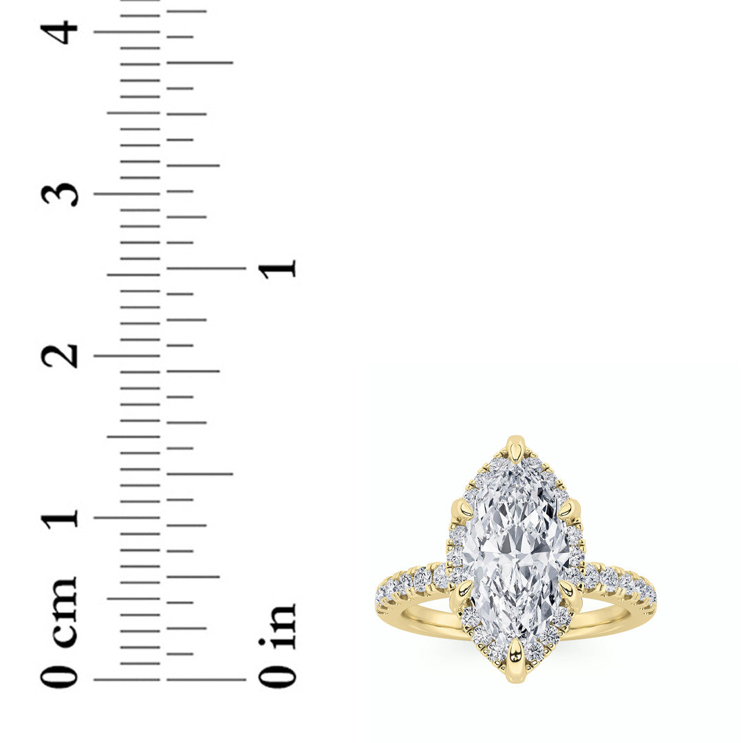 2Cttw Marquise Shaped Lab Grown Diamond (F/VS) Halo Accented Engagement Ring in 14K Gold