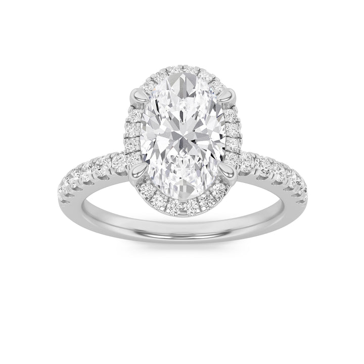 2Cttw Oval Shaped Lab Grown Diamond (G/VS) Halo Accented Engagement Ring in 14K Gold