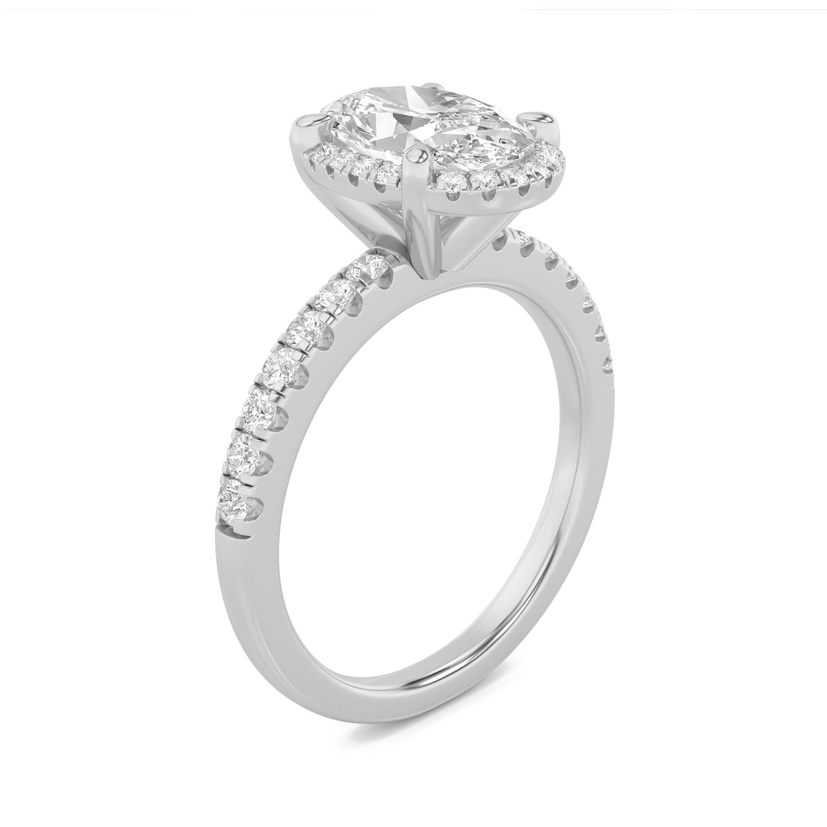 2Cttw Oval Shaped Lab Grown Diamond (G/VS) Halo Accented Engagement Ring in 14K Gold