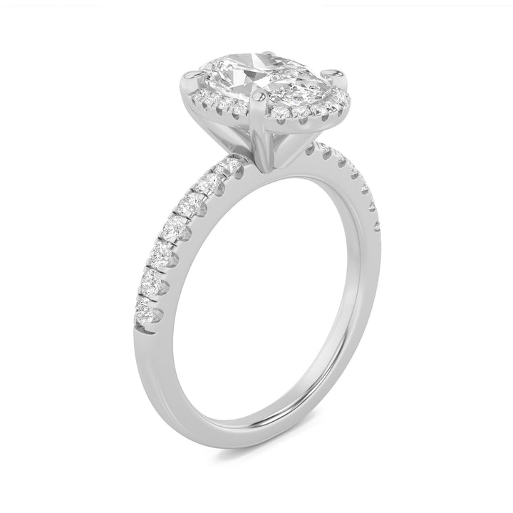 2Cttw Oval Shaped Lab Grown Diamond (G/VS) Halo Accented Engagement Ring in 14K Gold