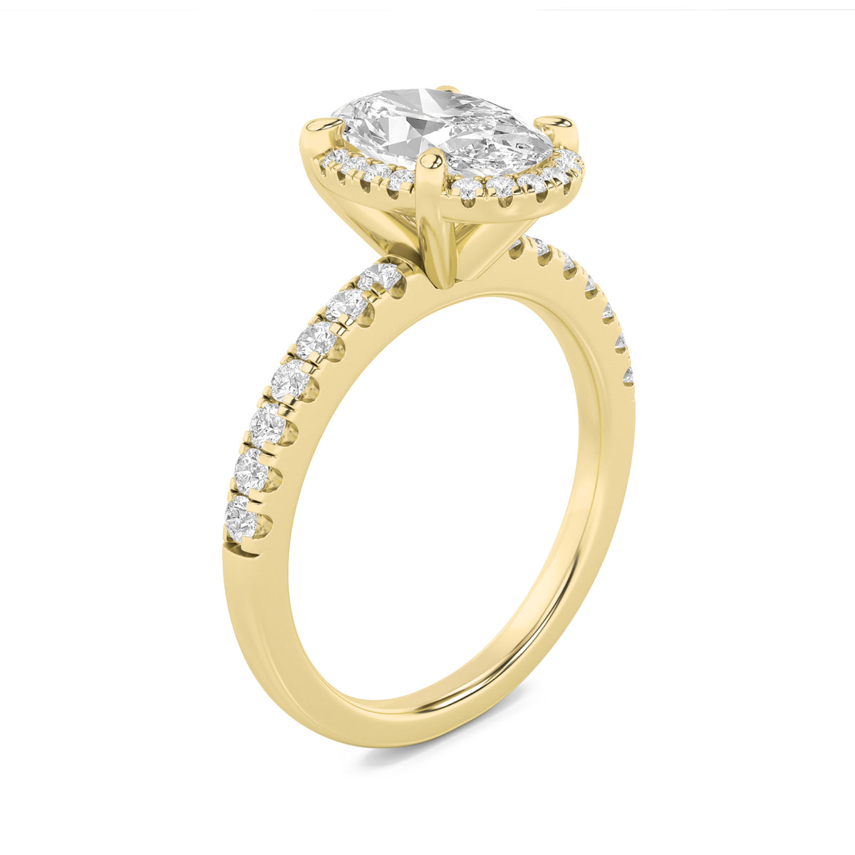2Cttw Oval Shaped Lab Grown Diamond (F/VS) Halo Accented Engagement Ring in 14K Gold