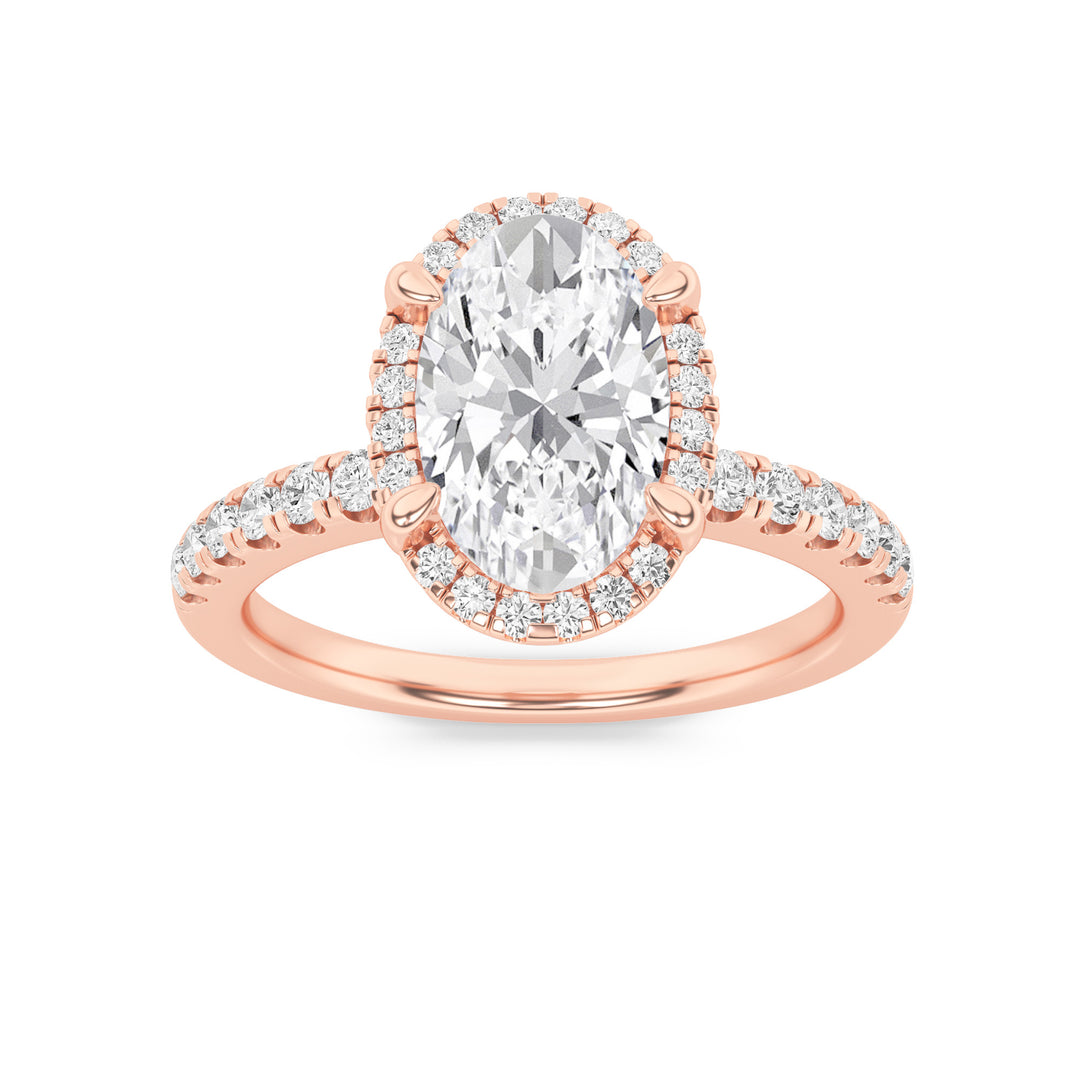 2Cttw Oval Shaped Lab Grown Diamond (G/VS) Halo Accented Engagement Ring in 14K Gold