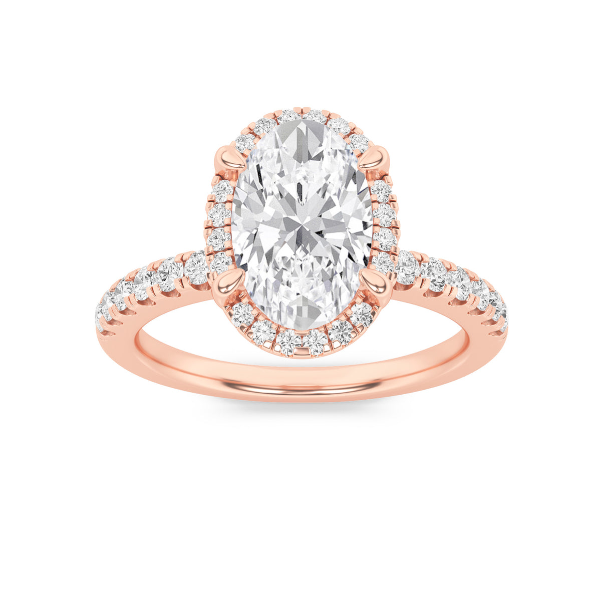 2Cttw Oval Shaped Lab Grown Diamond (G/VS) Halo Accented Engagement Ring in 14K Gold