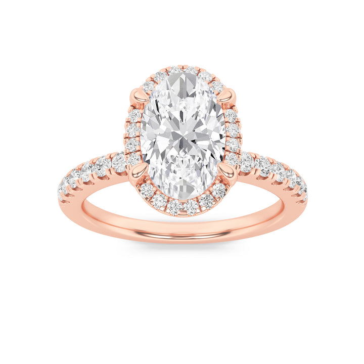 2Cttw Oval Shaped Lab Grown Diamond (G/VS) Halo Accented Engagement Ring in 14K Gold