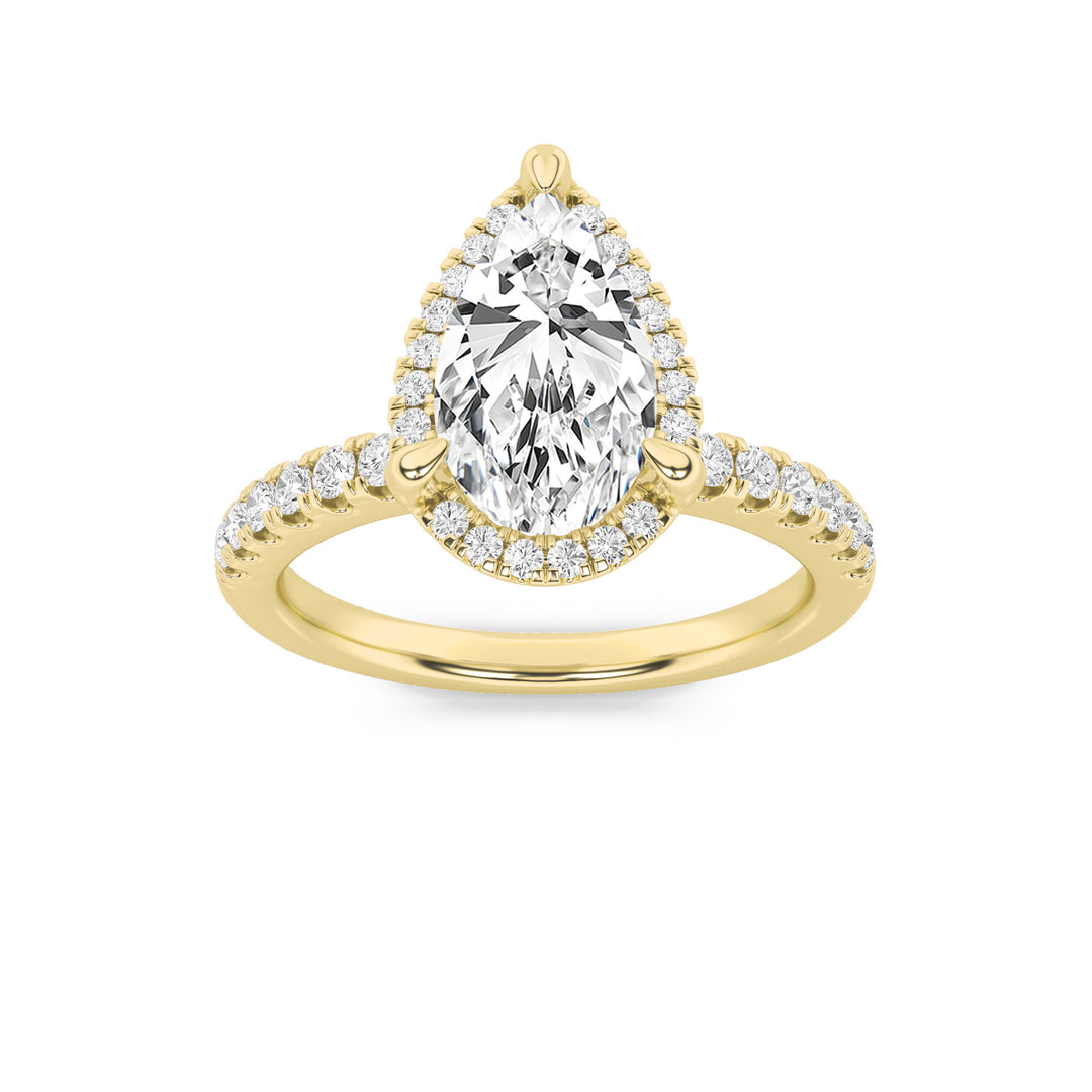 2Cttw Pear Shaped Lab Grown Diamond (G/VS) Halo Accented Engagement Ring in 14K Gold