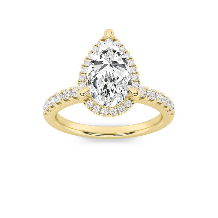 2Cttw Pear Shaped Lab Grown Diamond (G/VS) Halo Accented Engagement Ring in 14K Gold
