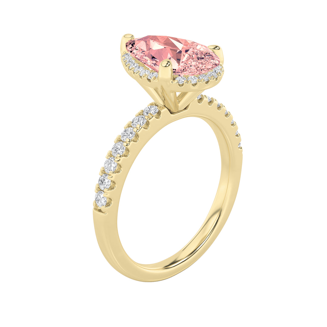 2Cttw Pear Shaped Lab Grown Diamond (G/VS) Halo Accented Engagement Ring in 14K Gold