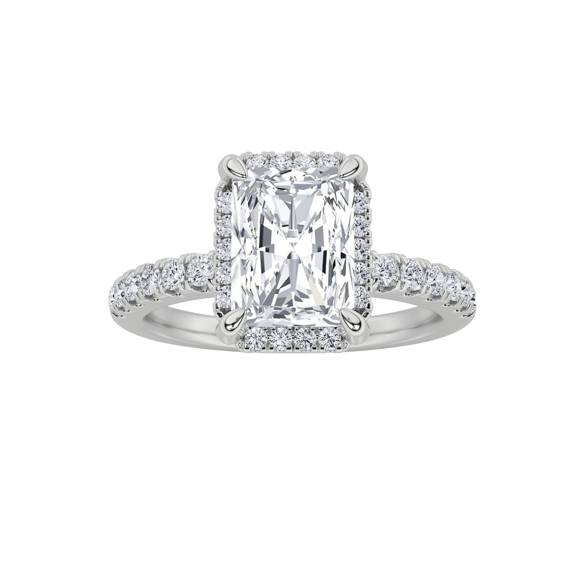 2Cttw Radiant Shaped Lab Grown Diamond (F/VS) Halo Accented Engagement Ring in 14K Gold