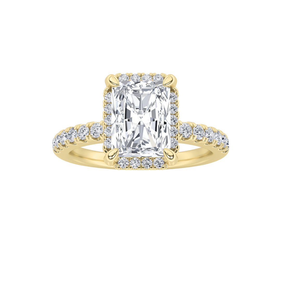 2Cttw Radiant Shaped Lab Grown Diamond (F/VS) Halo Accented Engagement Ring in 14K Gold