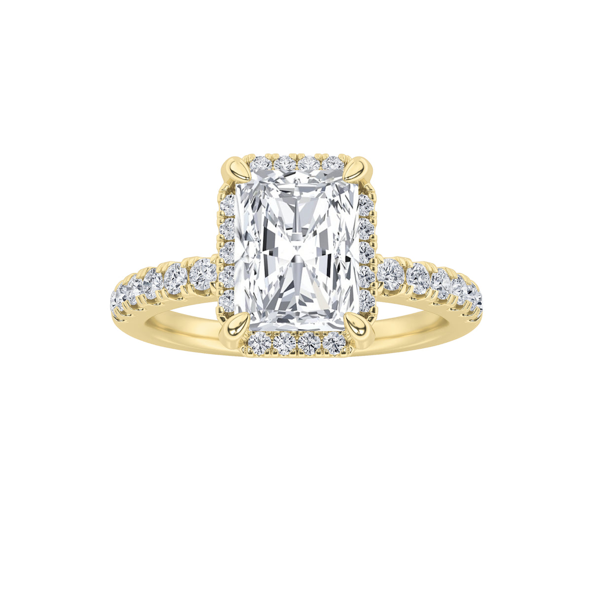 2Cttw Radiant Shaped Lab Grown Diamond (F/VS) Halo Accented Engagement Ring in 14K Gold