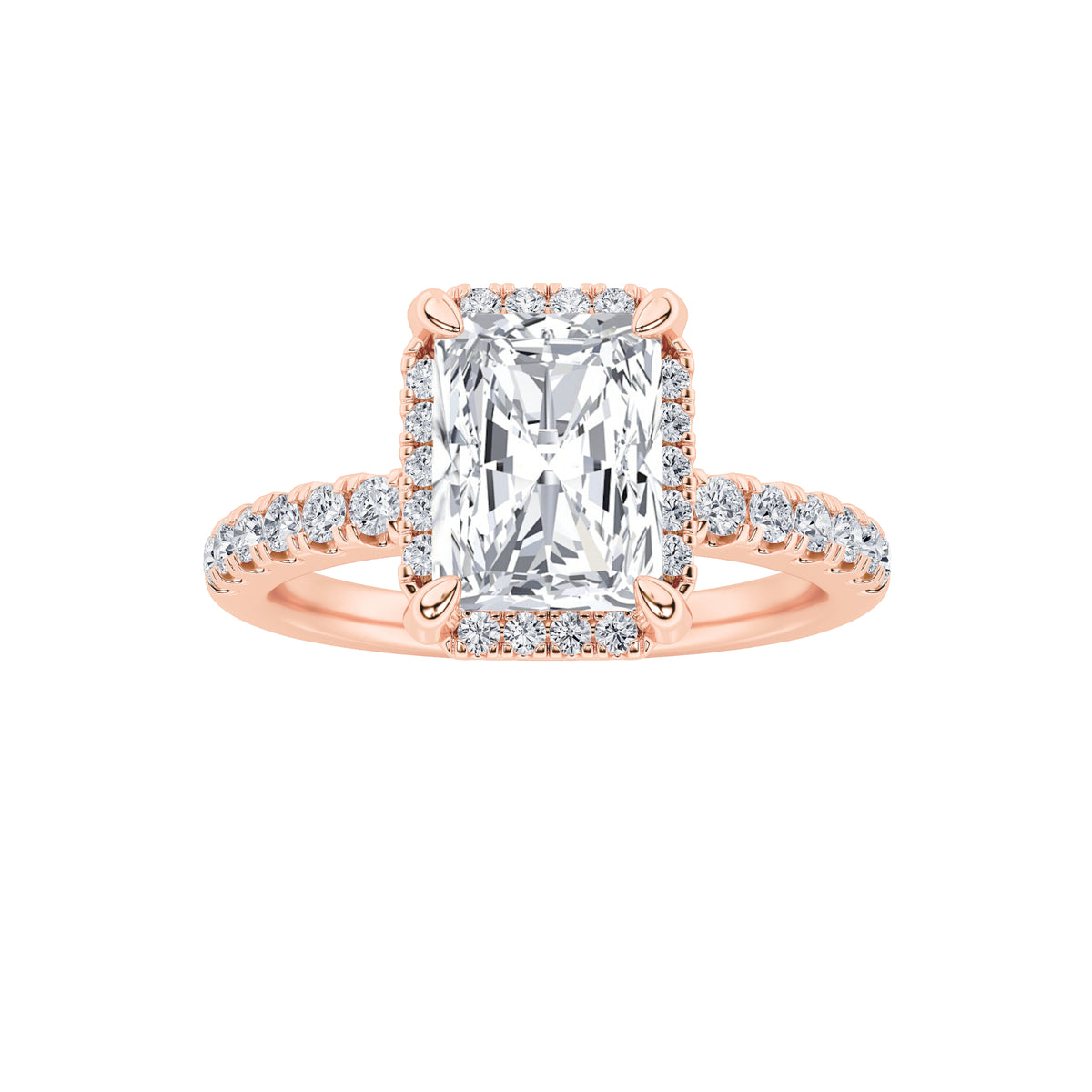 2Cttw Radiant Shaped Lab Grown Diamond (F/VS) Halo Accented Engagement Ring in 14K Gold