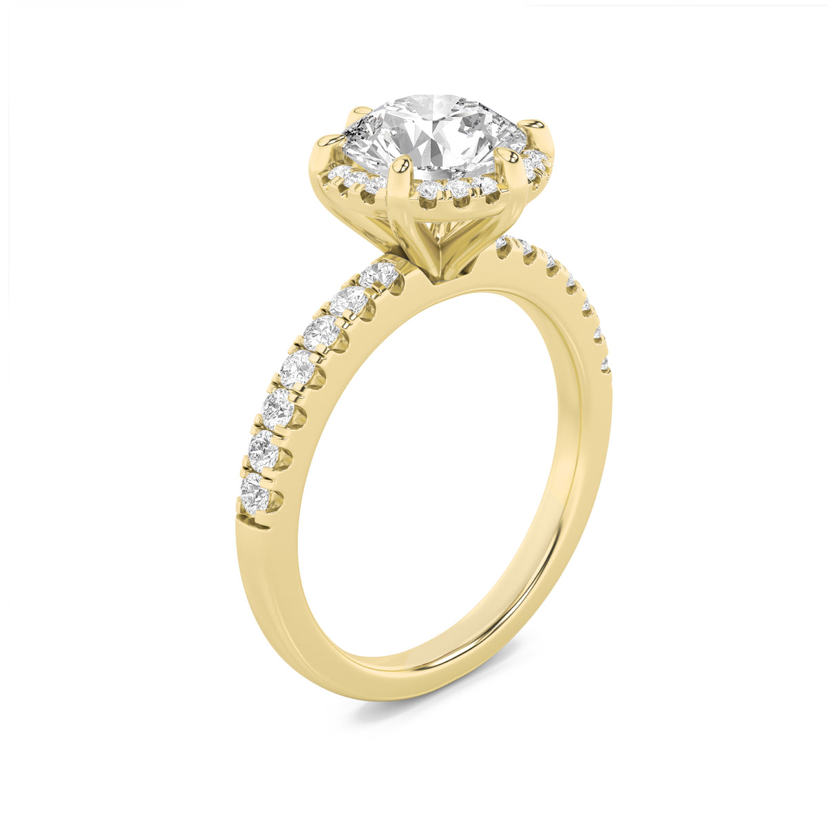 2Cttw Round Shaped Lab Grown Diamond (F/VS) Halo Accented Engagement Ring in 14K Gold