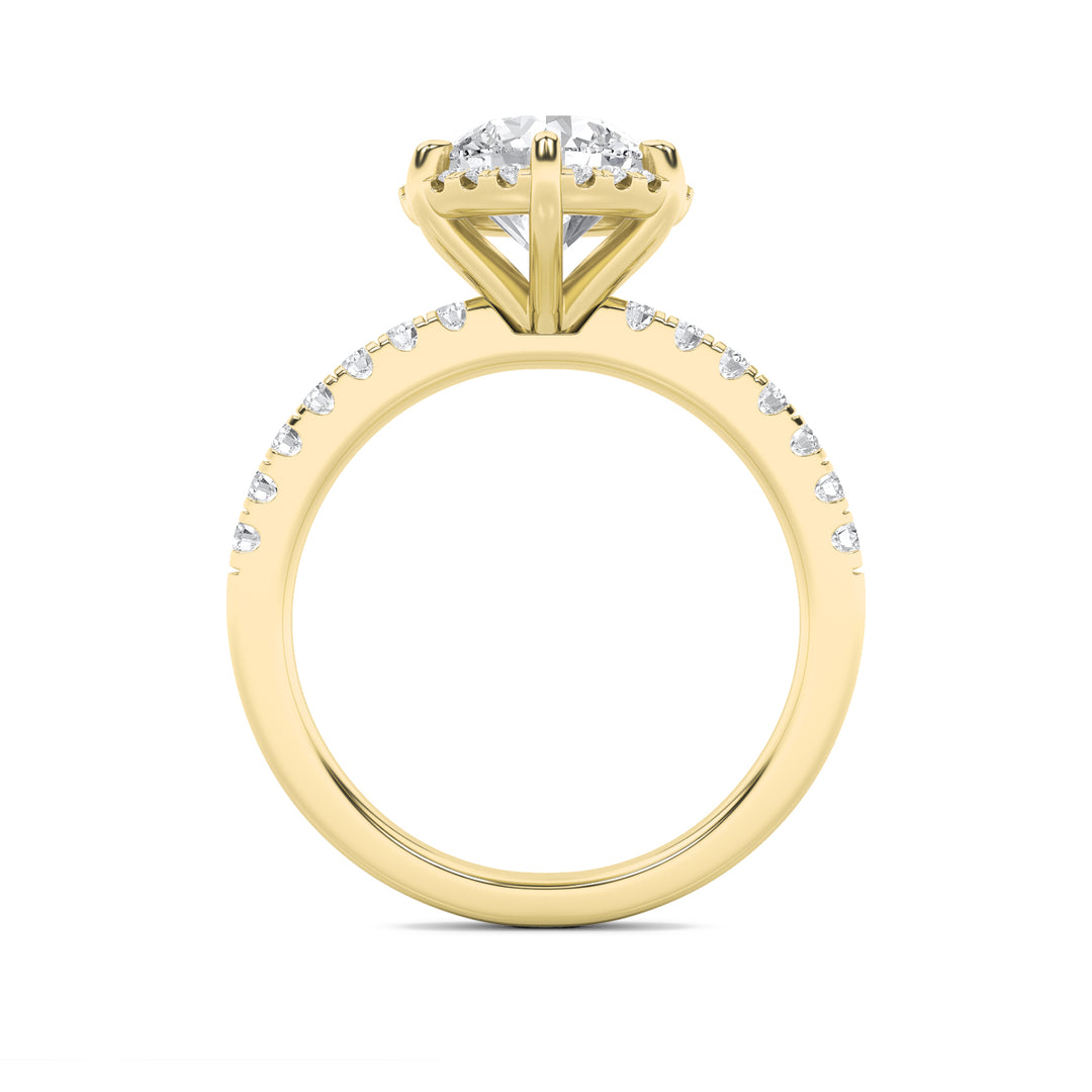 2Cttw Round Shaped Lab Grown Diamond (F/VS) Halo Accented Engagement Ring in 14K Gold