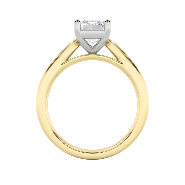 2Cttw Emerald Shaped Lab Grown Diamond (F/VS) Classic Shank Solitaire Two Tone Engagement Ring in 14K Gold