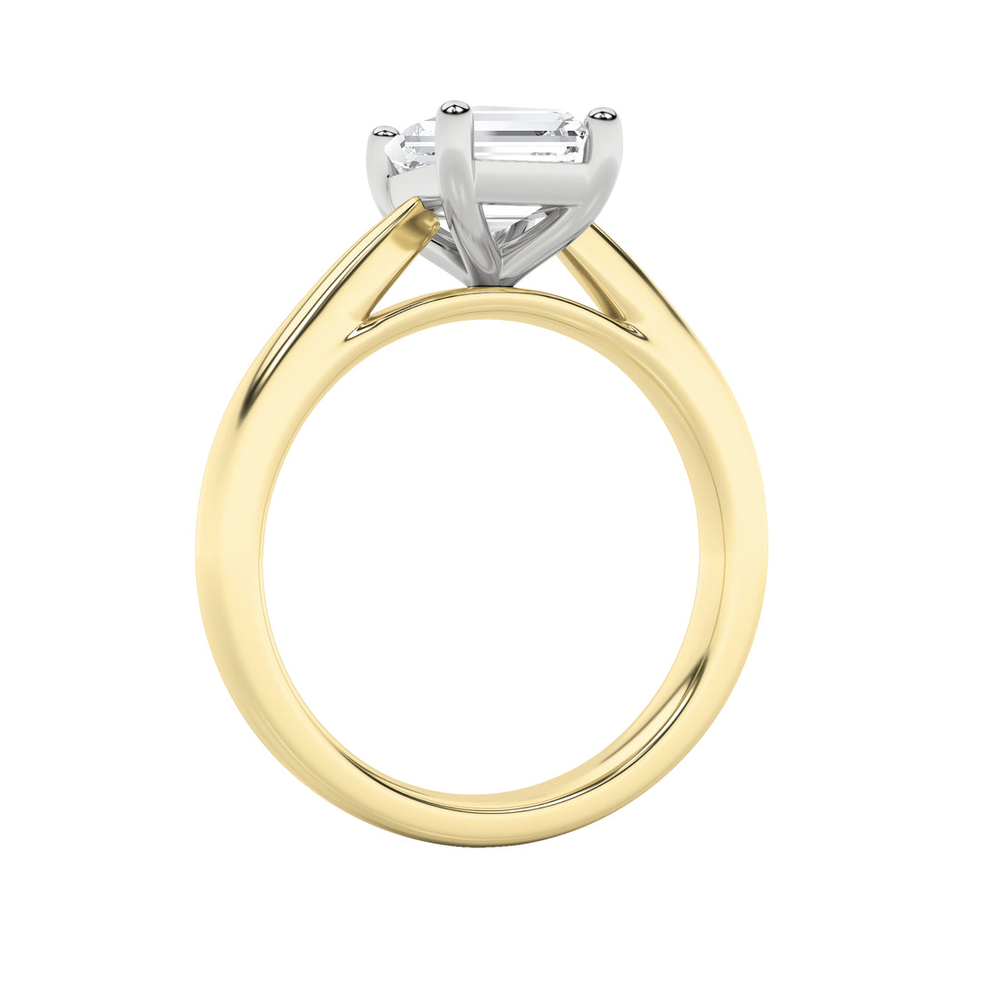 2Cttw Emerald Shaped Lab Grown Diamond (F/VS) Classic Shank Solitaire Two Tone Engagement Ring in 14K Gold