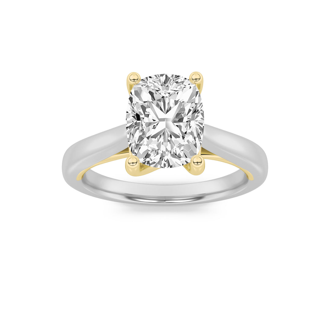 1Cttw Elongated Cushion Shaped Lab Grown Diamond (F/VS) Two Tone Cathedral Shank Engagement Ring in14K Gold