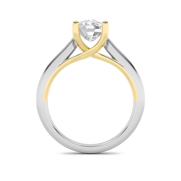 2.5Cttw Elongated Cushion Shaped Lab Grown Diamond (F/VS) Two Tone Cathedral Shank Engagement Ring in 14K Gold