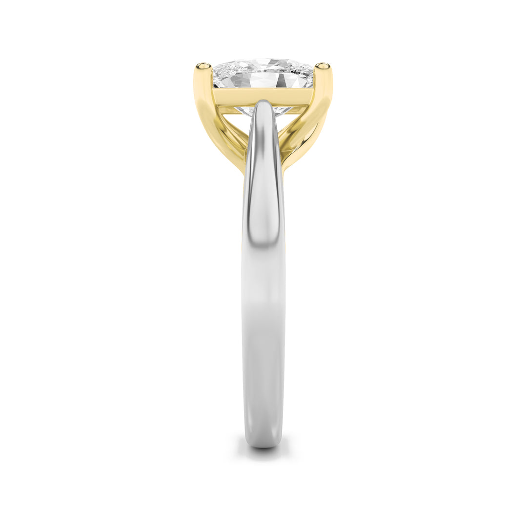 2.5Cttw Elongated Cushion Shaped Lab Grown Diamond (F/VS) Two Tone Cathedral Shank Engagement Ring in 14K Gold