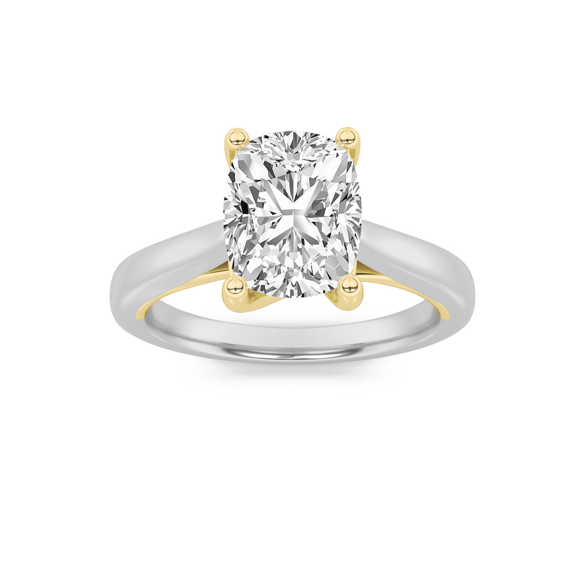 3Cttw Elongated Cushion Shaped Lab Grown Diamond (F/VS) Two Tone Cathedral Shank Engagement Ring in14K Gold