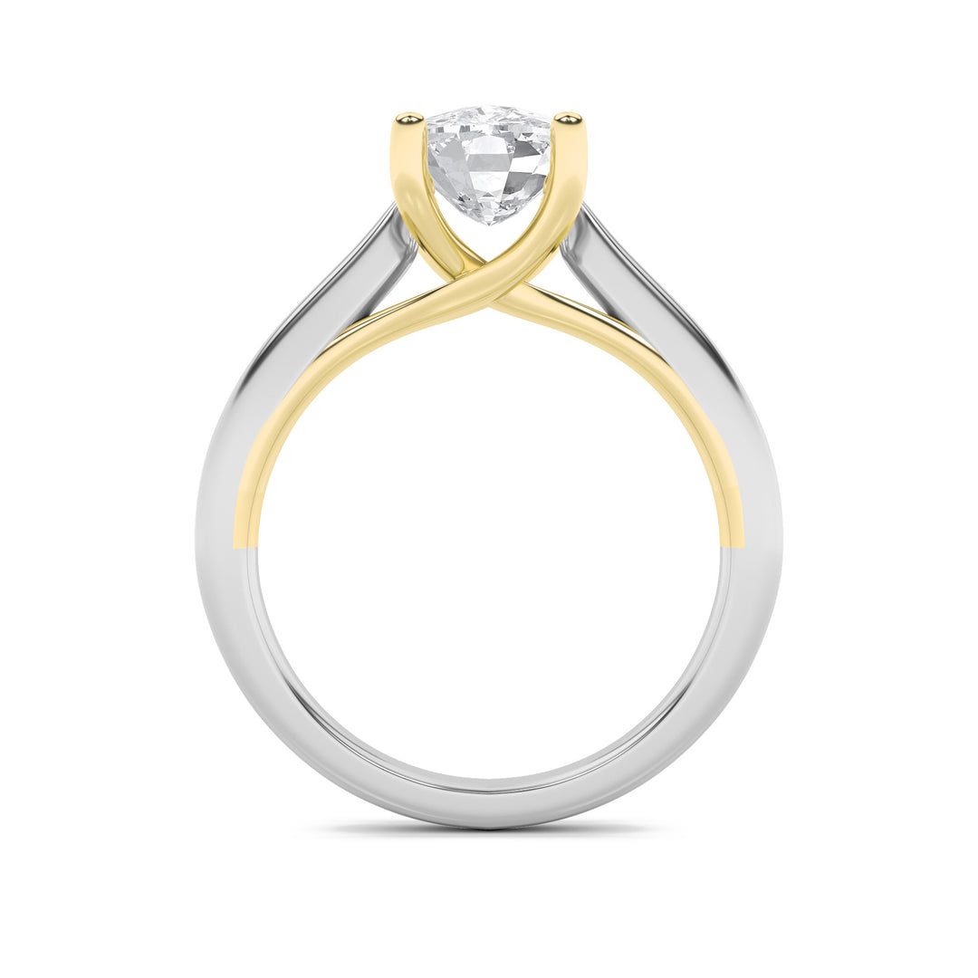 3Cttw Elongated Cushion Shaped Lab Grown Diamond (F/VS) Two Tone Cathedral Shank Engagement Ring in14K Gold