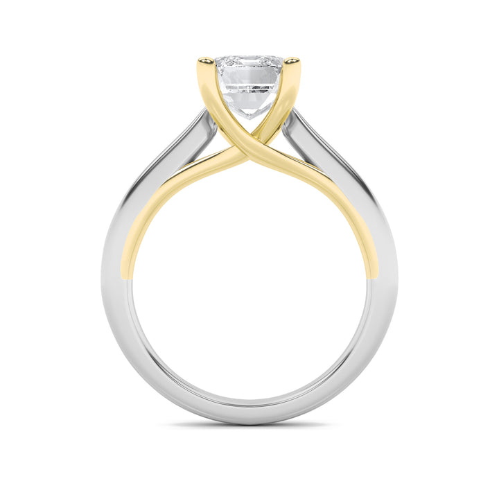 2Cttw Emerald Shaped Lab Grown Diamond (F/VS) TwoTone Cathedral Shank Engagement Ring in 14K Gold