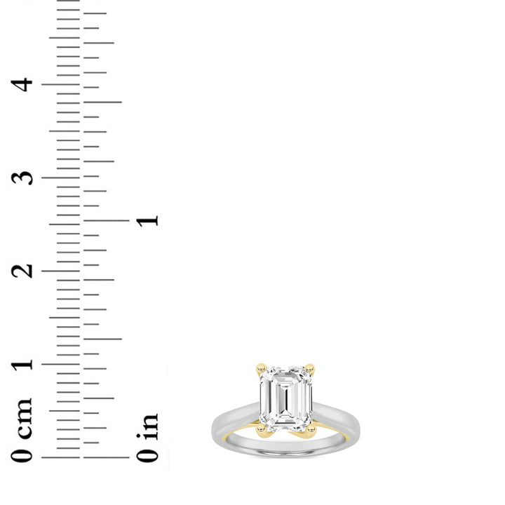 2Cttw Emerald Shaped Lab Grown Diamond (F/VS) TwoTone Cathedral Shank Engagement Ring in 14K Gold