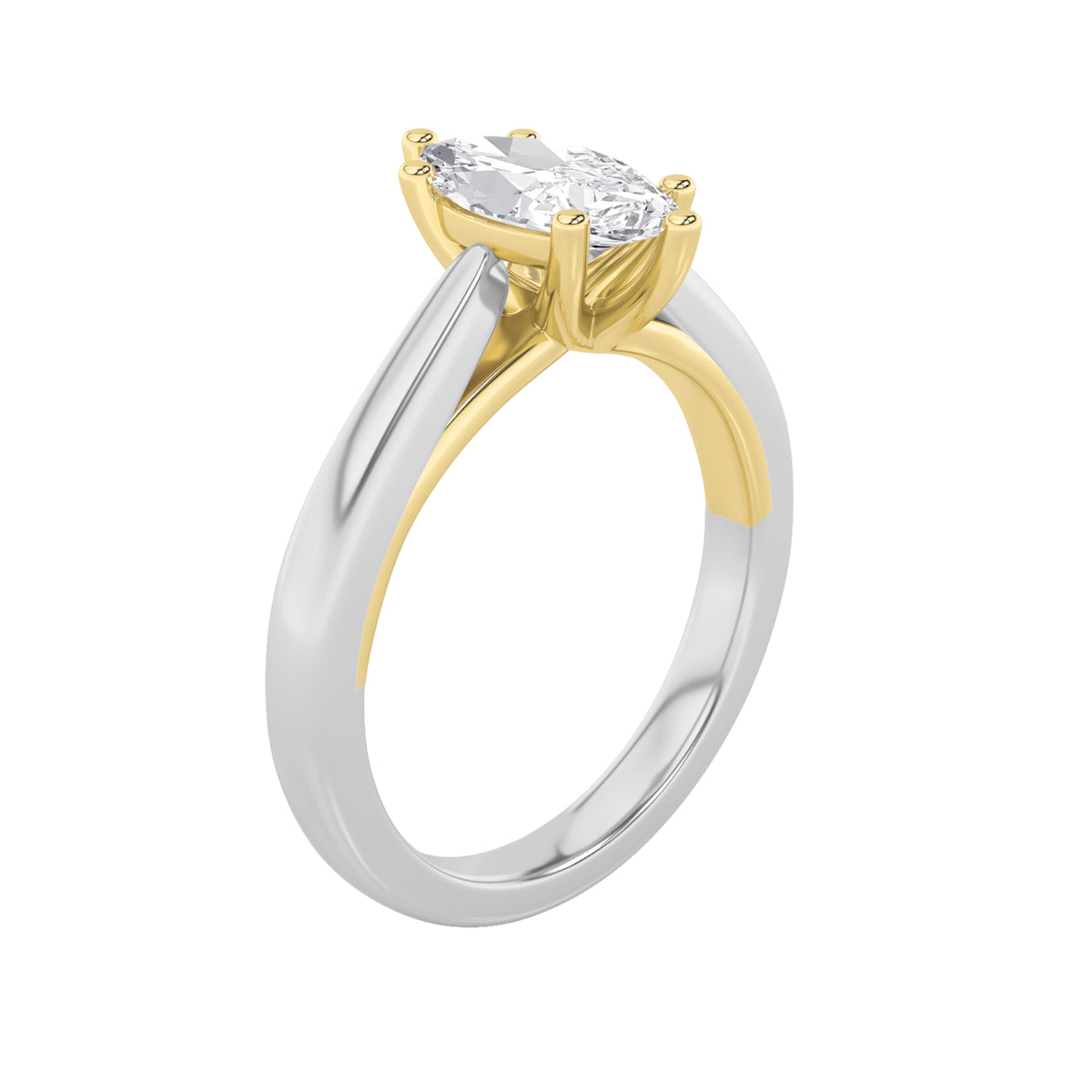 1Cttw Marquise Shaped Lab Grown Diamond (F/VS) Two Tone Six Prong Engagement Ring in 14K Gold