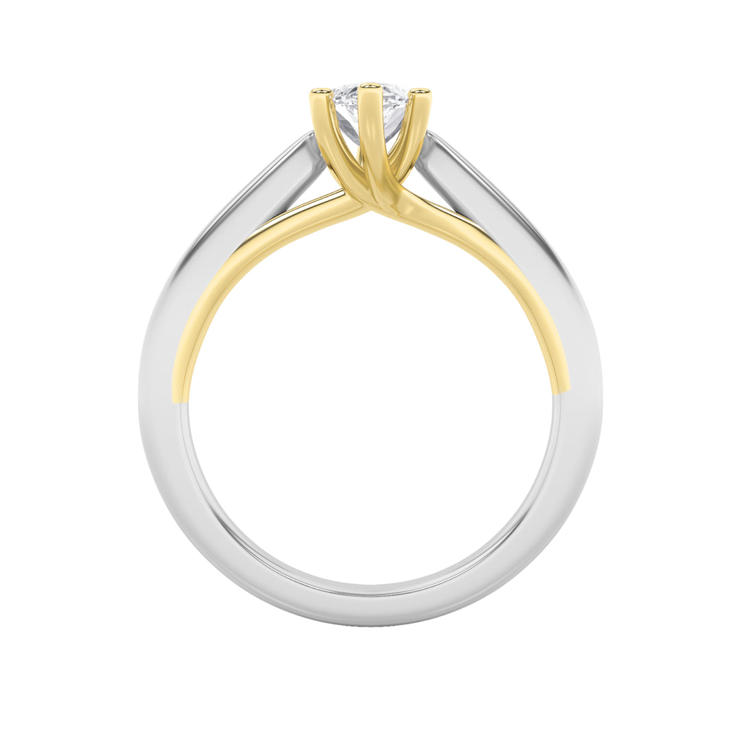 1Cttw Marquise Shaped Lab Grown Diamond (F/VS) Two Tone Six Prong Engagement Ring in 14K Gold