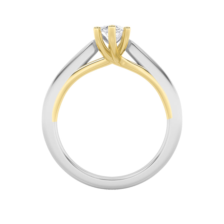 1Cttw Marquise Shaped Lab Grown Diamond (F/VS) Two Tone Six Prong Engagement Ring in 14K Gold