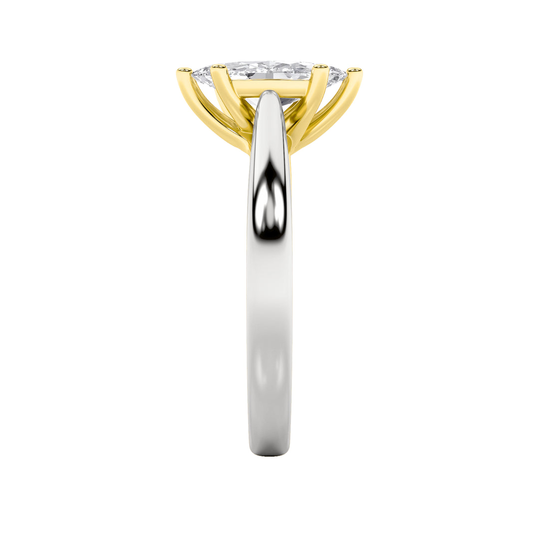 1Cttw Marquise Shaped Lab Grown Diamond (F/VS) Two Tone Six Prong Engagement Ring in 14K Gold