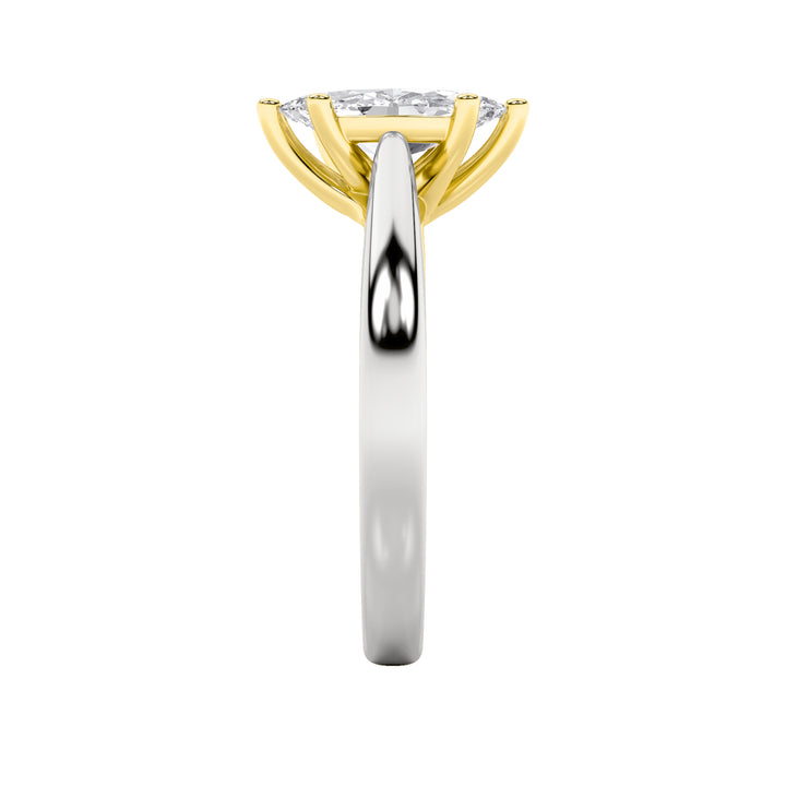 1Cttw Marquise Shaped Lab Grown Diamond (F/VS) Two Tone Six Prong Engagement Ring in 14K Gold