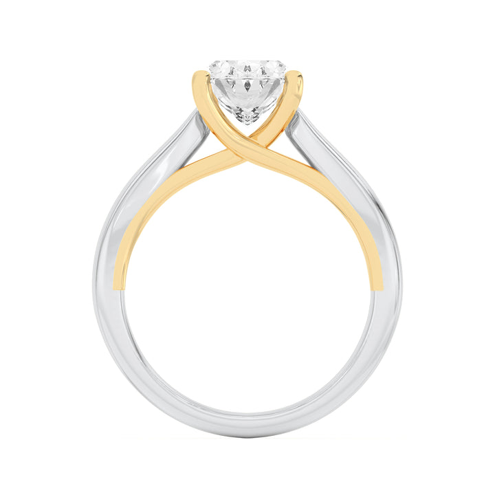 2Cttw Oval Shaped Lab Grown Diamond (F/VS) Two Tone Cathedral Shank Engagement Ring in 14K Gold