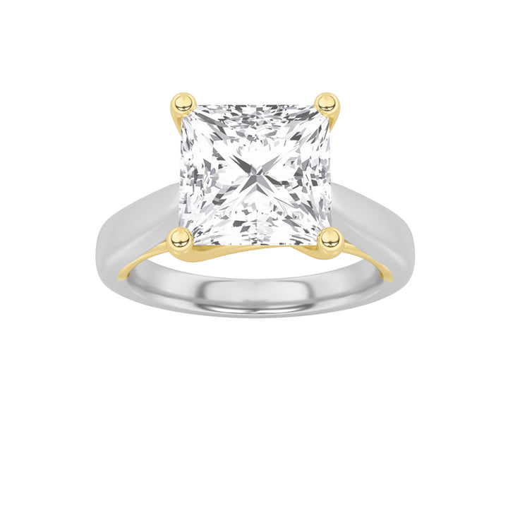 1Cttw Princess Shaped Lab Grown Diamond (F/VS) Two Tone Cathedral Shank Engagement Ring in 14K Gold
